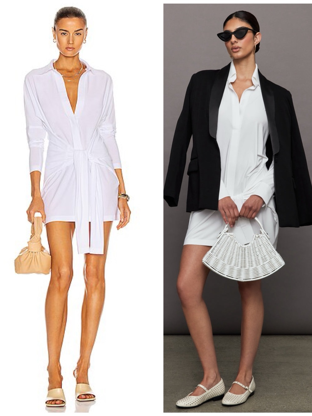 NWT Norma Kamali Four Sleeve NK Shirt Mini Dress Snow White Size Women’s Medium